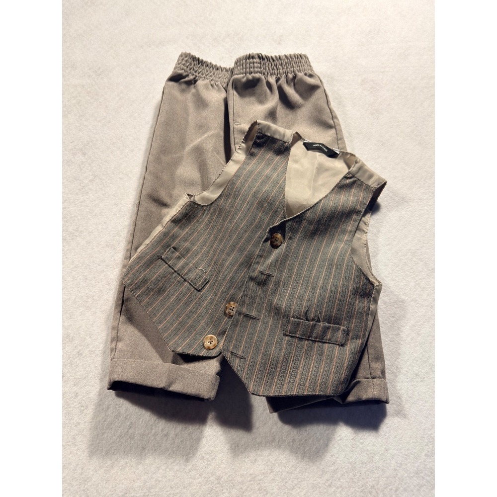 Toddler Boys 18M Taupe Brown Pinstripe Vest and Pants Formal Suit Set 2pc